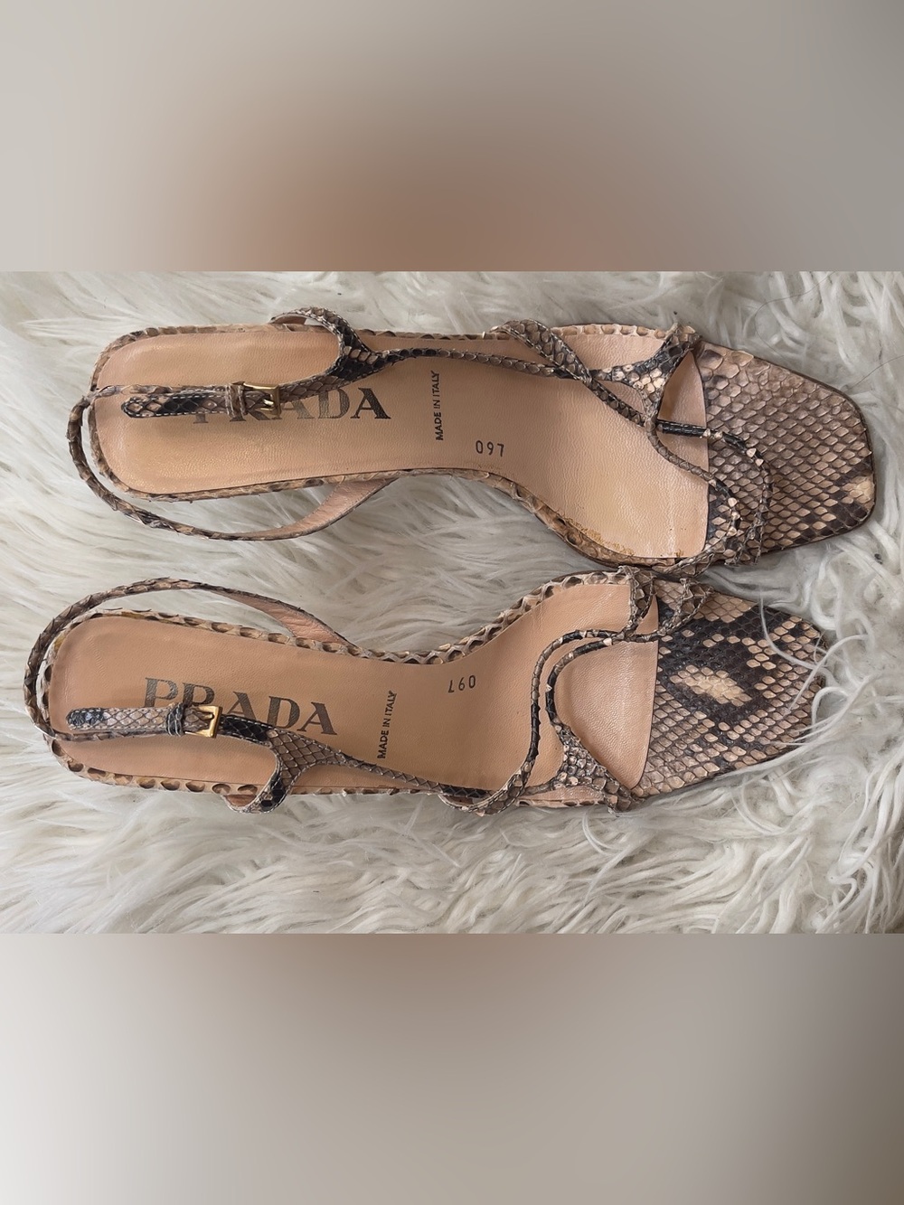 Prada Beige & Brown Snakeskin-Pattern Strappy Sandals